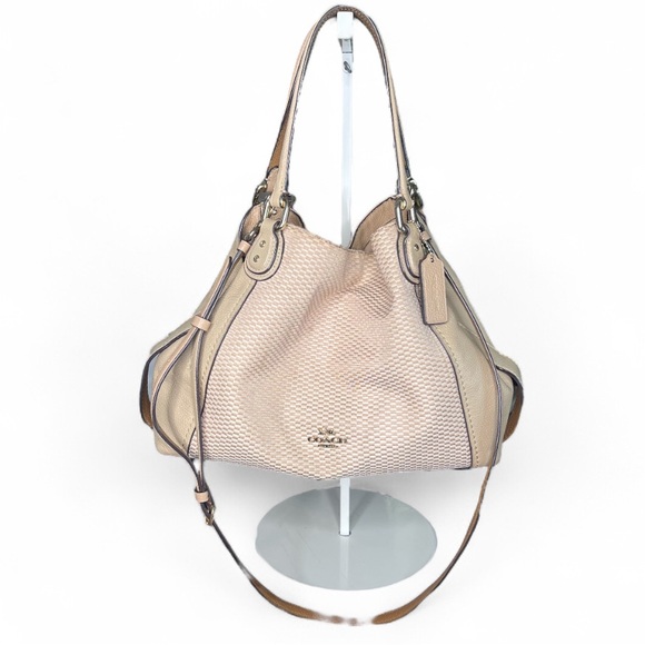 Coach Beige and Tan Edie Shoulder Bag 28 With Legacy Print - Picture 1 of 8